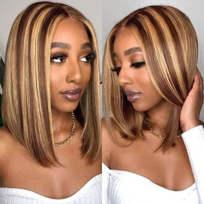 $100 OFF|Wear & Go Bob Wig Highlight Wig Pre Cut HD Lace Closure Glueless Human Hair Wigs Beginner Friendly