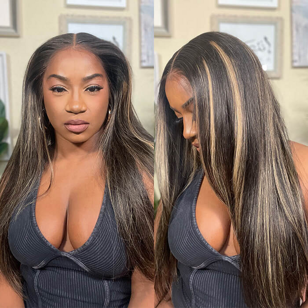 Pre-All Glueless Balayage Pre Bleached Wear Go 220% Density 8x5 HD Lace Highlights Body Wave Wig