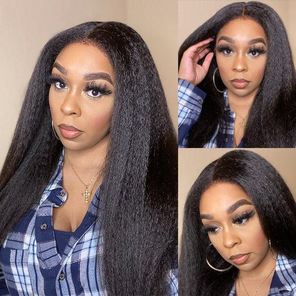 New Hidden Strap 360 Lace Frontal Wigs Kinky  Straight HD Lace Front Human Hair Wigs Pre Plucked Pre Bleached Natural Around Kinky Edges