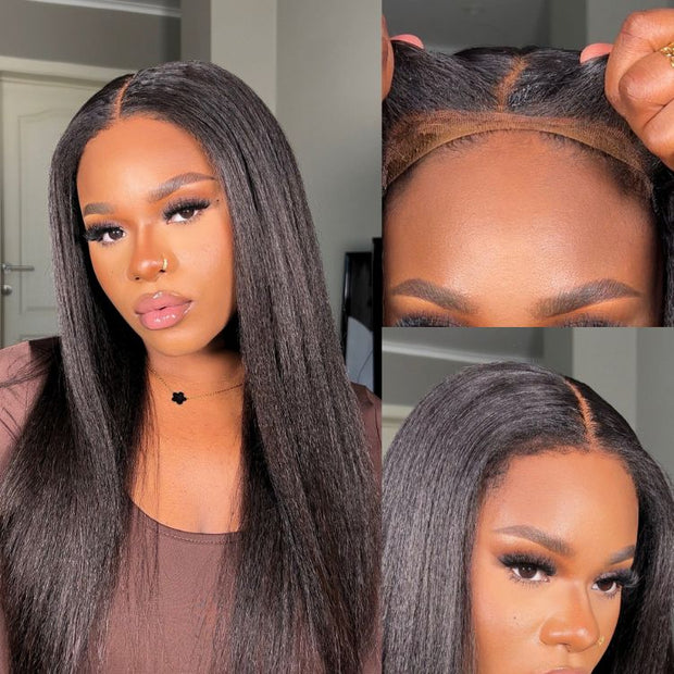 New Hidden Strap 360 Lace Frontal Wigs Kinky  Straight HD Lace Front Human Hair Wigs Pre Plucked Pre Bleached Natural Around Kinky Edges