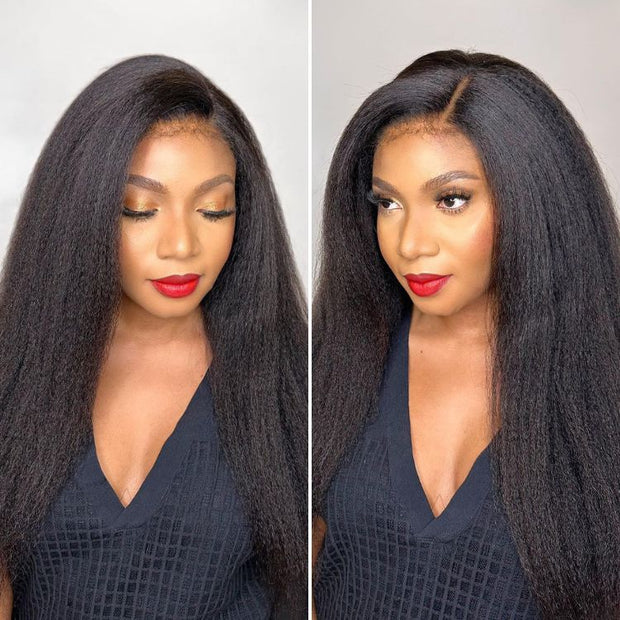 New Hidden Strap 360 Lace Frontal Wigs Kinky  Straight HD Lace Front Human Hair Wigs Pre Plucked Pre Bleached Natural Around Kinky Edges