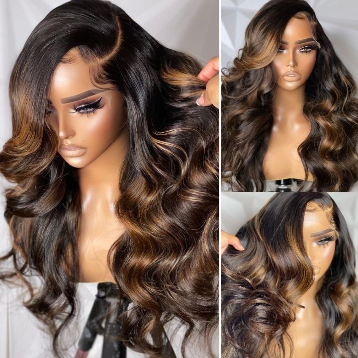 $100 OFF| 18-22 Inches Body Wave Highlight Honey Blond Wig 13x4 HD Lace Front Piono Colored Human Hair Wigs 180% Density