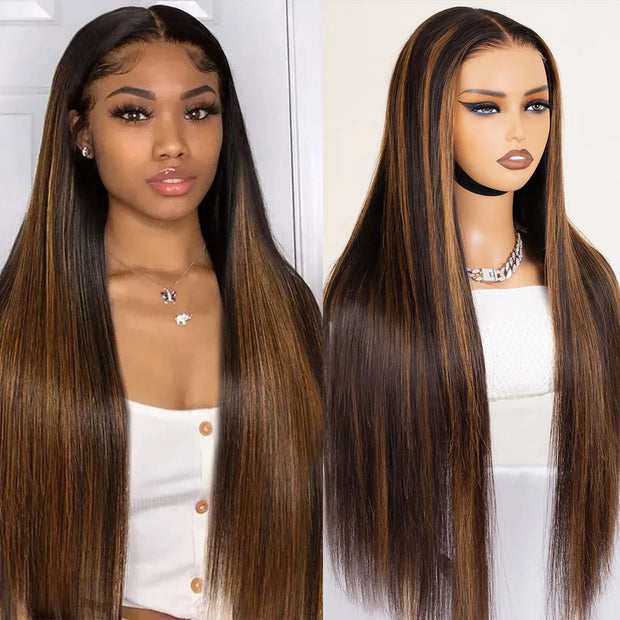 Two 220% Long Wigs |8X5 Pre Cut Lace Pre Bleached Knots #1B30 Highligth Straight Wig & Deep Wave Wig