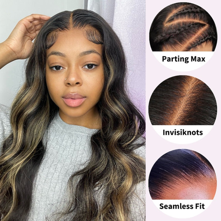 Pre All | Glueless #1B27 Blonde Highlights Body Wave Wig Pre Bleached Pre Cut HD Lace Wig