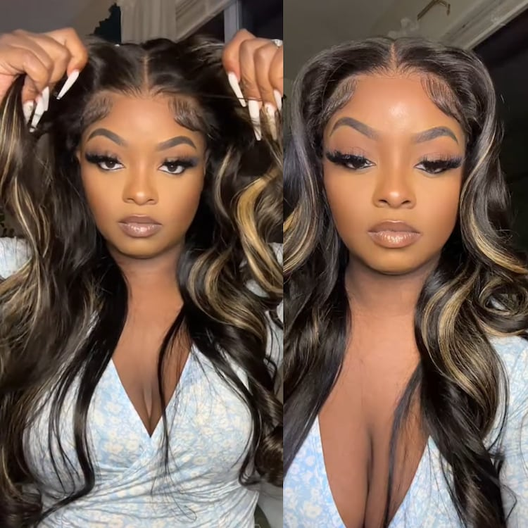 Pre All | Glueless #1B27 Blonde Highlights Body Wave Wig Pre Bleached Pre Cut HD Lace Wig