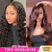 Two 220% Long Wigs| 8X5 Pre Cut Lace Water Wave Wig+8X5 Pre Cut Lace Brown Body Wave