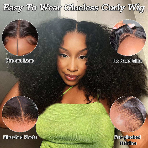Flash Sale Glueless Pre-All 13X4 Pre Cut HD Lace Wig Big Volume Kinky Curly  Human Hair Wig 250% Density