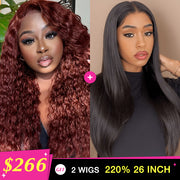 Two 220% Long Wigs |8X5 Pre Cut Lace #33 Water Wave Wig & 8X5 Pre Cut Lace Straight Wig