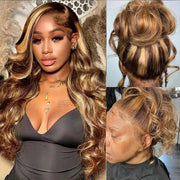 $100 OFF|Blonde Highlight 360 Transparent HD Lace Front Body Wave Natural Black Human Hair Wigs