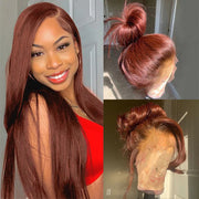 Upgrade Glueless Reddish Brown 360 Lace Frontal Wigs With Hidden Strap Ready & Go Affordable Human Hair Wigs 220% Density