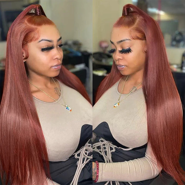 Upgrade Glueless Reddish Brown 360 Lace Frontal Wigs With Hidden Strap Ready & Go Affordable Human Hair Wigs 220% Density