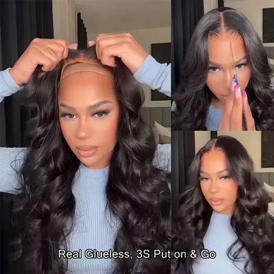 Pre-All everything,Pre Cut Pre Bleached,Pre Plucked 3D Bouncy Body Wave Glueless Wigs 13x4 Invisible HD Lace Front Human Hair Wigs