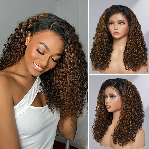 4C Edges Copper Brown Highlight Curly Lace Wig Quality Glueless HD Lace Human Hair Wig For Black Women