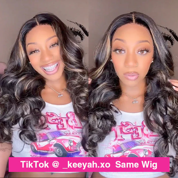 Pre-All Glueless Balayage Pre Bleached Wear Go 220% Density 8x5 HD Lace Highlights Body Wave Wig