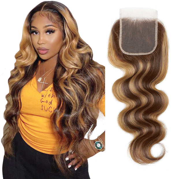 Highlight Body Wave Hair 3 Bundles with 5X5 Lace Closure Virgin Human Indian Hair