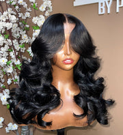 2 Wigs=$189|20 Inches 5X5 Lace Body Wave Wig With Curtain Bangs+20 Inches Straight 5X5 Lace Wig With Curtain Bangs