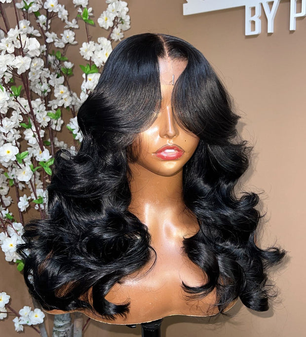 2 Wigs=$159|18 Inche 5X5 Pre Cut Lace Body Wave Wig With Curtain Bangs+16 Inches 5X5 Pre Cut Lace Highlight Curly Wig