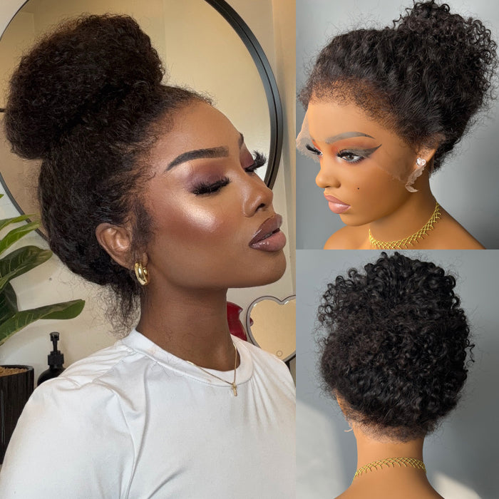 4C Edges Glueless 360 Lace Frontal Wigs With Hidden Elastic Strap kinky Straight or Curly Affordable Snug Fit Human Hair Wigs