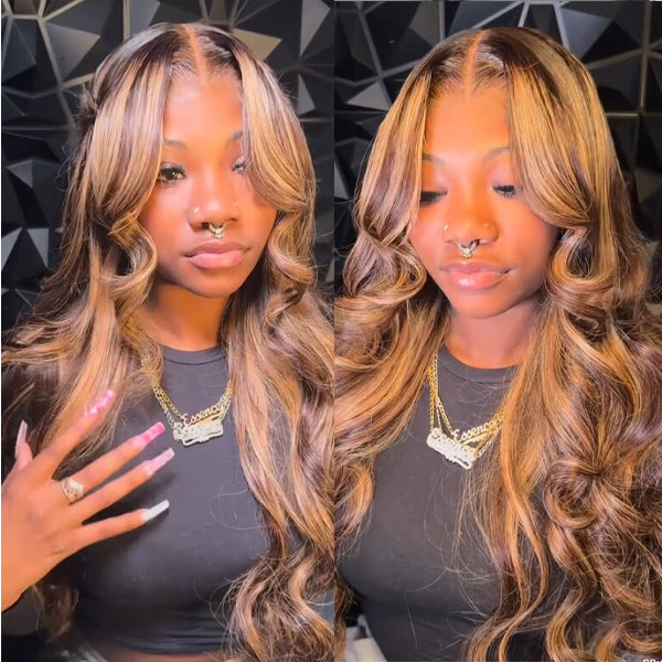 Pre All Everything | Glueless 3D Body Wave Human Hair Wig Ready & Go #427 Highlight Lace Front Wig