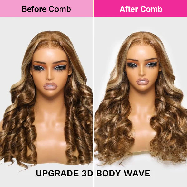 Pre All Everything | Glueless 3D Body Wave Human Hair Wig Ready & Go #427 Highlight Lace Front Wig