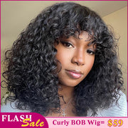 Glueless Curly Short Bob Wig With Bangs HD Lace Human Hair Wigs 220% Density Flash Sale