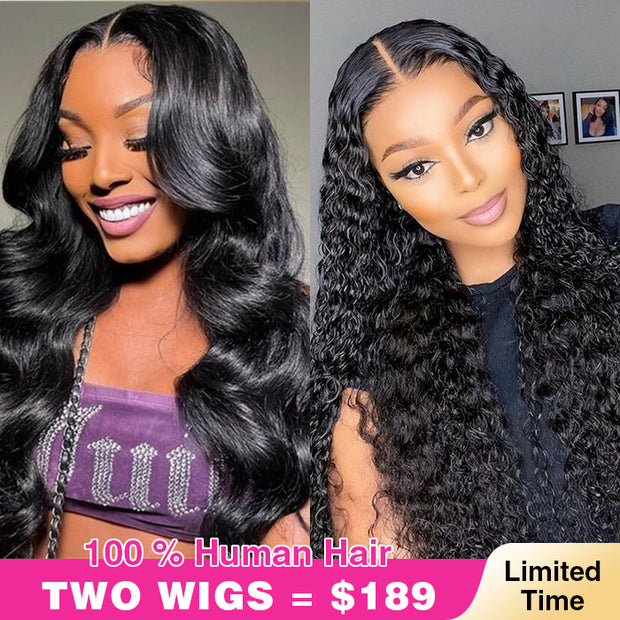 2 Wigs=$189|20 Inch 8X5 Pre Cut Lace Water Wave Wig+20 Inch 8X5 Pre Cut Lace Body Wave Wig