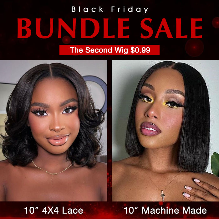 Two Wigs=$99.99 | 10 Inchs 4X4 Lace Wig & 4X4 Machine Made Wig