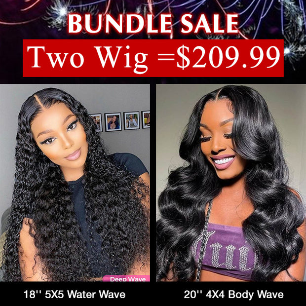 Two Wigs=$209.99|4X4 HD Lace Body Wave Wig & 5X5 HD Lace Water Wave