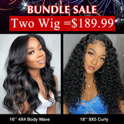 Two Wigs=$189.99|8X5 Pre Cut Lace Curly Wig+4X4 HD Lace Body Wave Wig