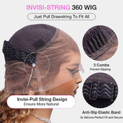 Flash Sale Upgraded Hidden Strap Snug Fit 360 Lace Frontal Wigs Affordable HIghlight Water Wave Deep Wave Human Hair Wig 220%