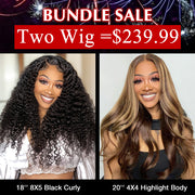 Two Wigs=239.9|4X4 HD Lace #427 Body Wave Wig+8X5 Pre Cut Lace Curly Wig