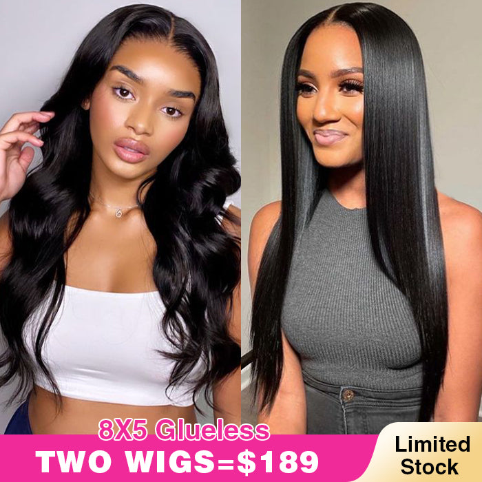 Two 220% Long Wigs |Body Wave 8x5 Pre Cut Lace Wig +Straight 8x5 Pre Cut Lace Wig