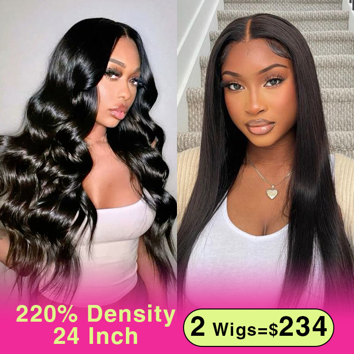 Two 220% Long Wigs |Body Wave 8x5 Pre Cut Lace Wig +Straight 8x5 Pre Cut Lace Wig