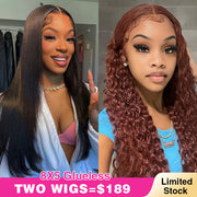 Two 220% Long Wigs |8X5 Pre Cut Lace #33 Water Wave Wig & 8X5 Pre Cut Lace Straight Wig