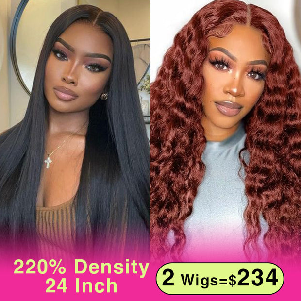 Two 220% Long Wigs |8X5 Pre Cut Lace #33 Water Wave Wig & 8X5 Pre Cut Lace Straight Wig