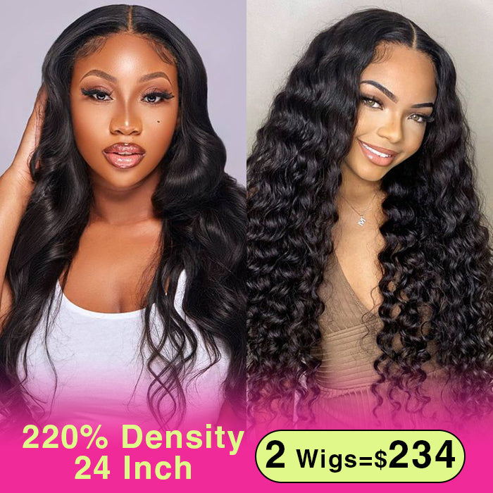 Two 220% Long Wigs |8X5 Pre Cut Lace Water Wave Wig+8X5 Pre Cut Lace Body Wave Wig