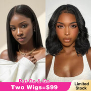 2 Wigs=$99 | Put On And Go Glueless Bob Wigs 220% Density