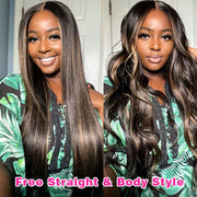 Pre-All Glueless Balayage Pre Bleached Wear Go 220% Density 8x5 HD Lace Highlights Body Wave Wig