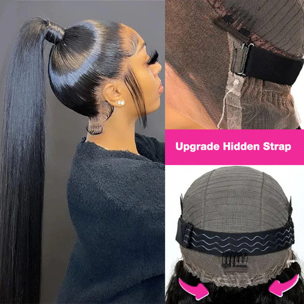 New Upgrade Hidden Elastic Strap 360 HD Lace Wig Straight Human Hair Wigs Snug Fit All Sizes