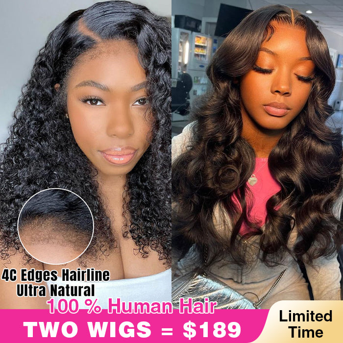 2 Wigs=$189|18 Inch 8X5 Pre Cut Lace Barrel Curl Wig+18 Inch 4C Edges 5X5 Lace Curly Wig