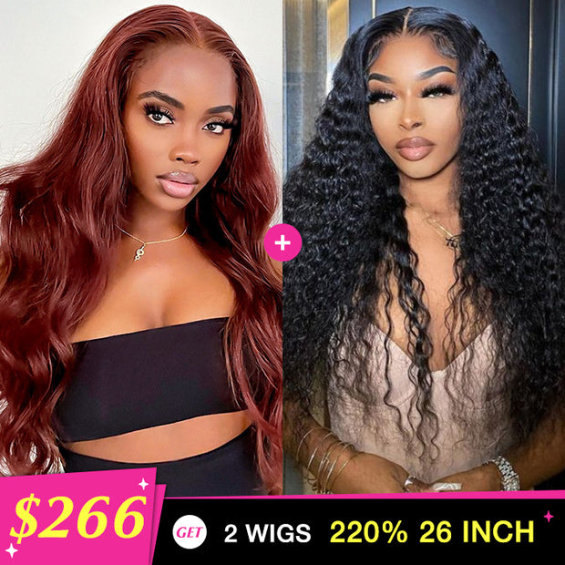 Two 220% Long Wigs |8X5 Pre Cut Lace Pre Bleached Knots #33 Body Wave Wig & Deep Wave Wig