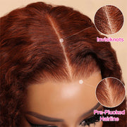 250% Reddish Brown Glueless Deep Curly Pre-cut HD Lace Wig Upgrade 8X5 Lace Short Layered Cut Bouncy And Fluffy Curly Wig