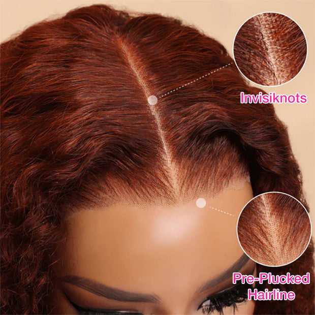 250% Reddish Brown Glueless Deep Curly Pre-cut HD Lace Wig Upgrade 8X5 Lace Short Layered Cut Bouncy And Fluffy Curly Wig