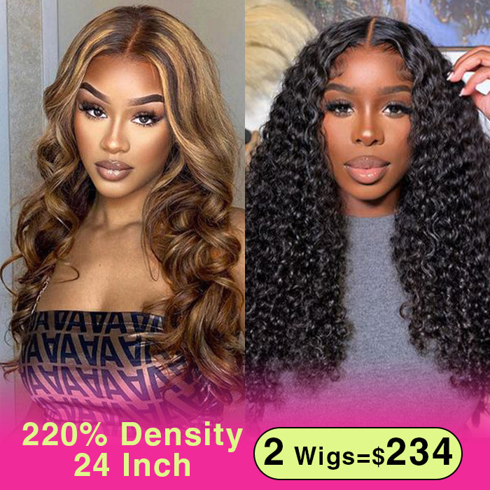 Two 220% Long Wigs |8X5 Pre Cut Lace #427 Body Wave Wig+8X5 Pre Cut Lace Curly Wig