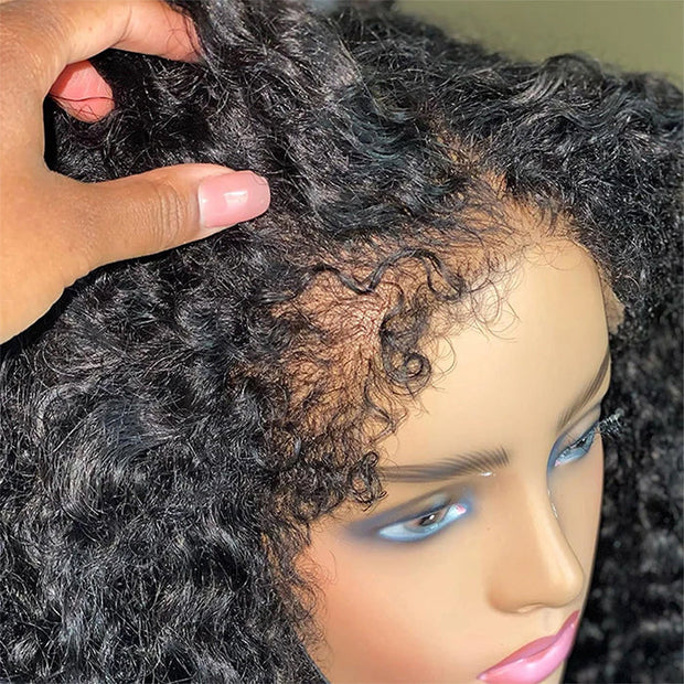 4C Curly Edges Lace Frontal Wig Invisible HD Lace Curly Human Hair Wig With Natural Baby Hairline