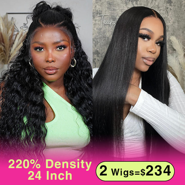 Two 220% Long Wigs |8X5 Pre Everything Silky Straight Wig+8X5 Pre Everything Water Wave