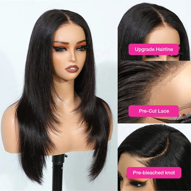 Layered Cut 13x4 HD Lace Wig Straight Skin Melt Lace Human Hair Wigs with Adjustable Strap