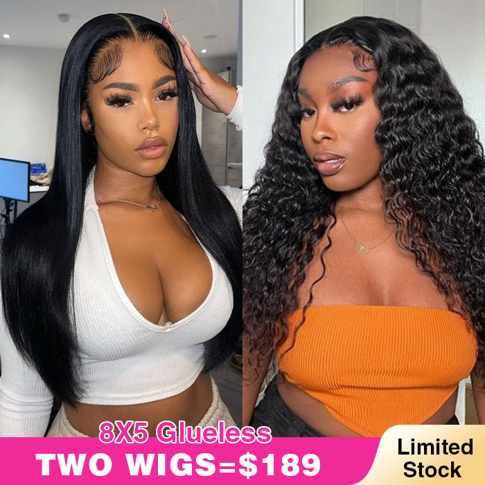 Two 220% Long Wigs |8X5 Pre Everything Silky Straight Wig+8X5 Pre Everything Water Wave