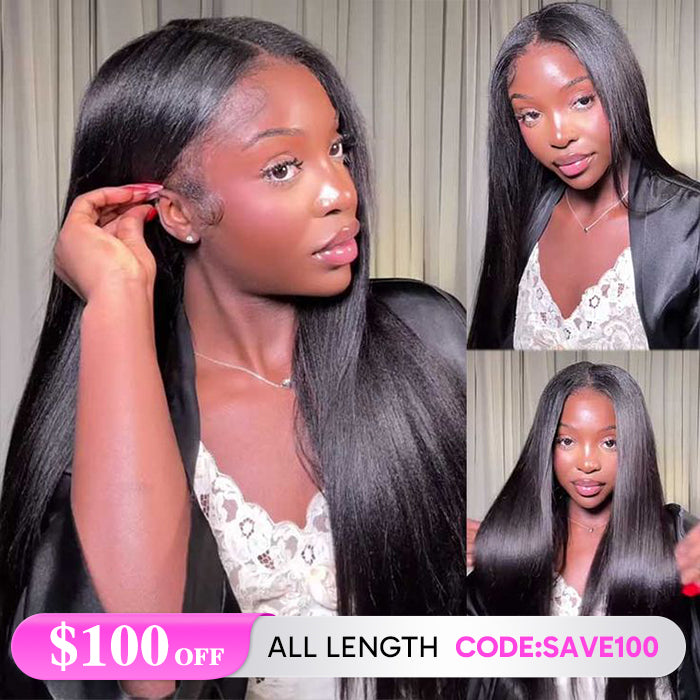 $100 OFF|Upgraded Durable V Shape Glueless Yaki Straight Human Hair Wig Beginner Friendly Natural V Part Wig