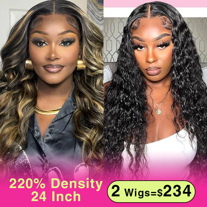 Two 220% Long Wigs|8X5 Pre Cut Lace Water Wave+8X5 Pre Cut Lace Highlight Body Wave